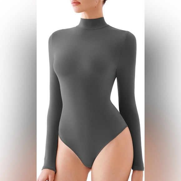 ReoRia Tops - REORIA Grey Green Turtleneck Long Sleeve Bodysuit Double Lined 2XL Brand New